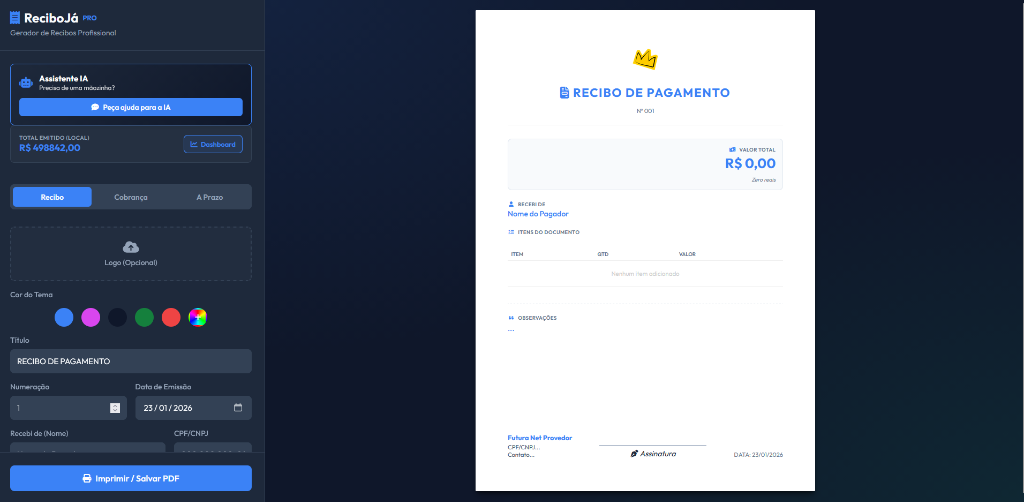 Painel do Sistema ReciboJá